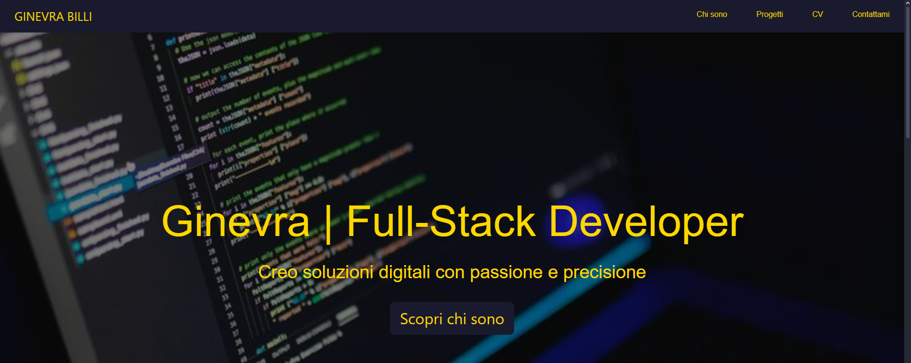 immagine che raffigura la home page del mio portfolio come ultimo progetto sviluppato